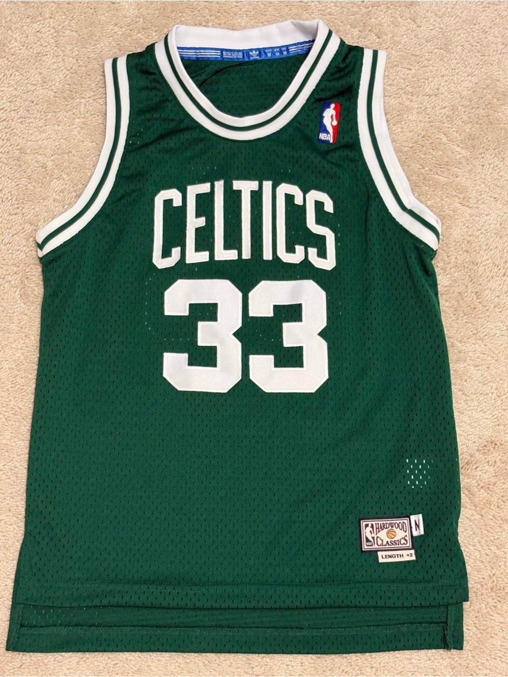Vintage Adidas Boston Celtics Larry Bird Hardwood Classics Jersey (Kids Size M)